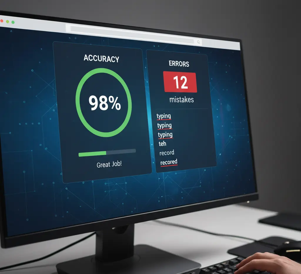 A typing test showing a 99% accuracy score