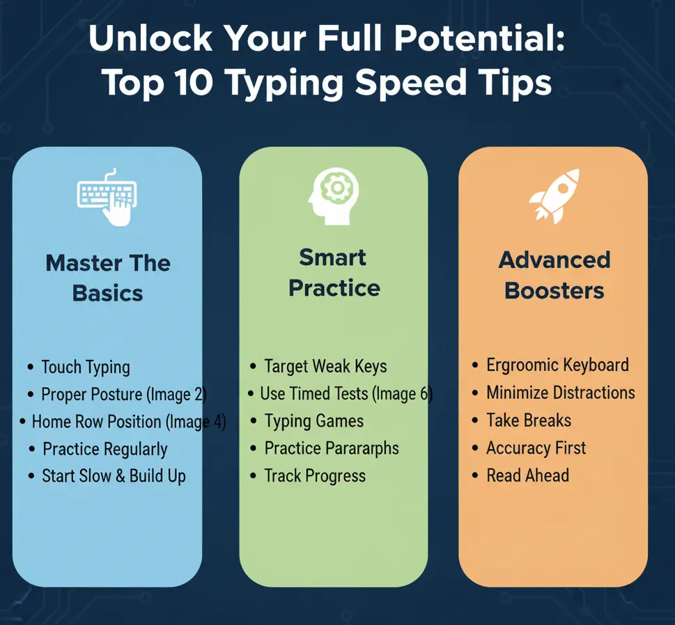 A person typing quickly with good posture